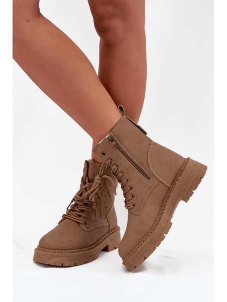 Women's Ankle Boots Workers With Zipper Dark Beige Tirina