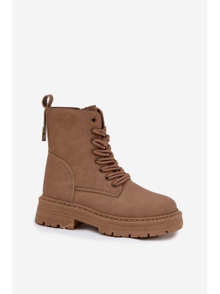 Women's Ankle Boots Workers With Zipper Dark Beige Tirina