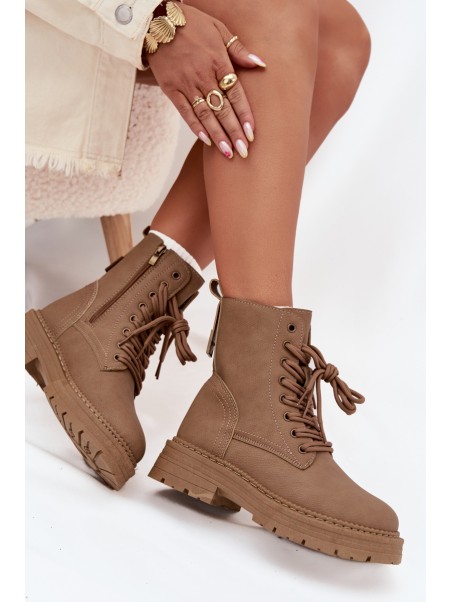 Women's Ankle Boots Workers With Zipper Dark Beige Tirina