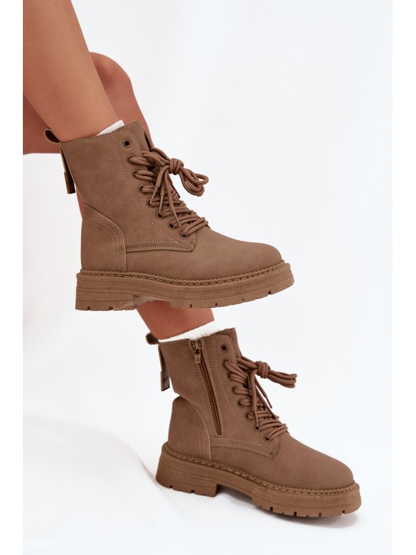 Women's Ankle Boots Workers With Zipper Dark Beige Tirina