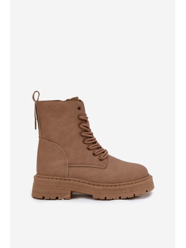 Women's Ankle Boots Workers With Zipper Dark Beige Tirina