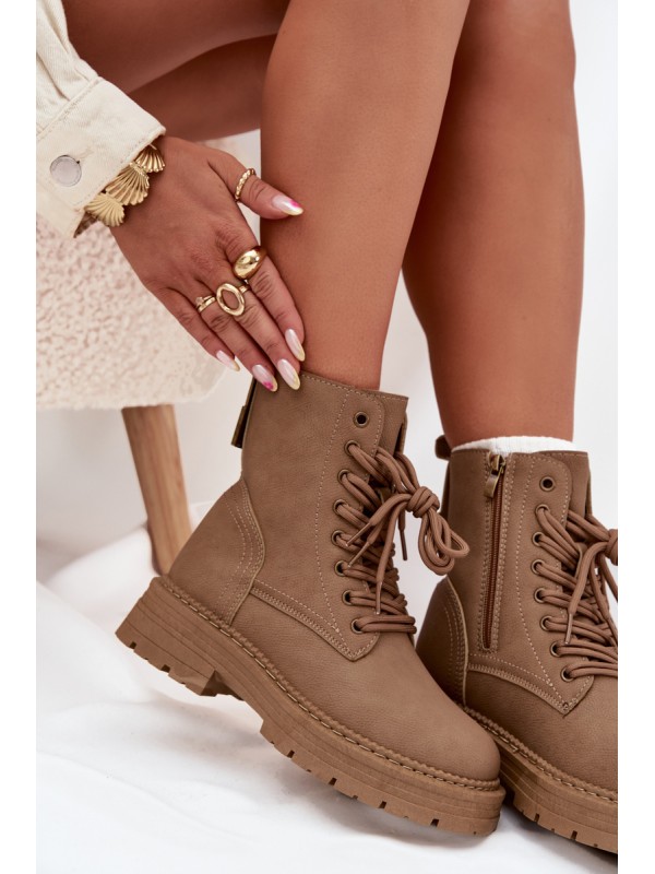 Women's Ankle Boots Workers With Zipper Dark Beige Tirina