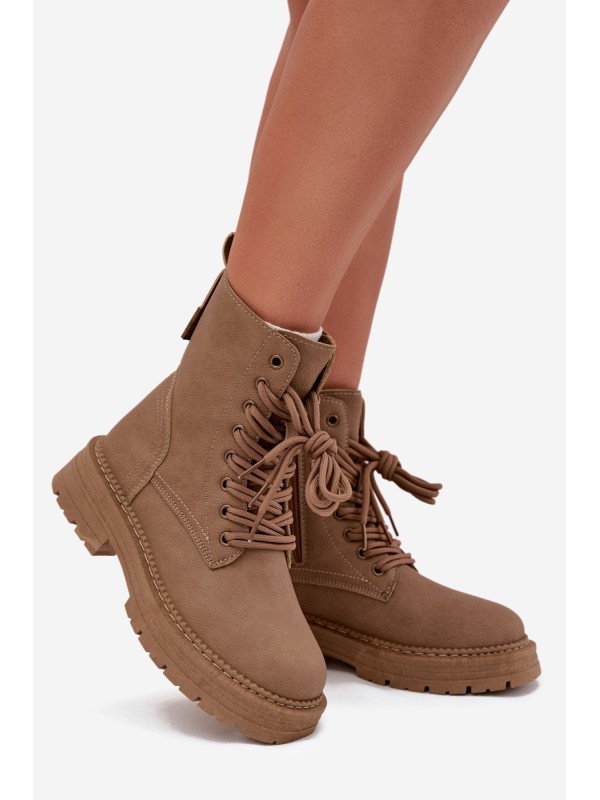 Women's Ankle Boots Workers With Zipper Dark Beige Tirina