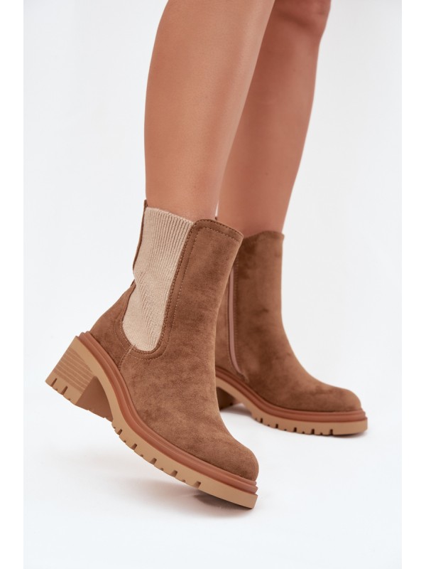 Women's insulated ankle boots on block heels dark beige Zoralia