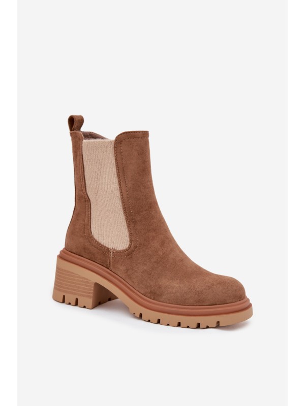 Women's insulated ankle boots on block heels dark beige Zoralia