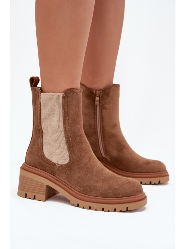 Women's insulated ankle boots on block heels dark beige Zoralia