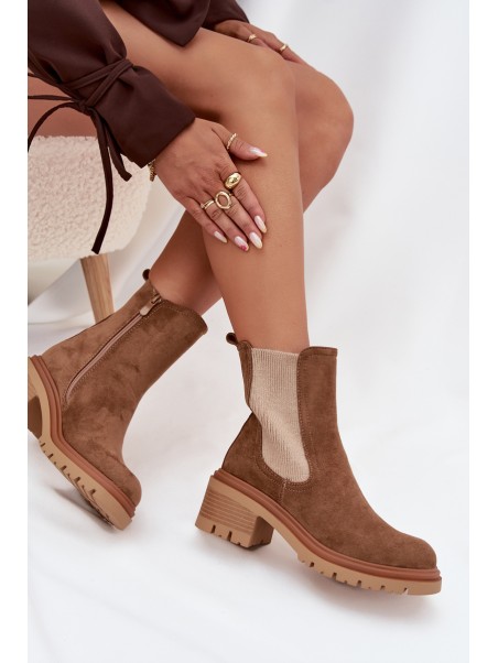 Women's insulated ankle boots on block heels dark beige Zoralia