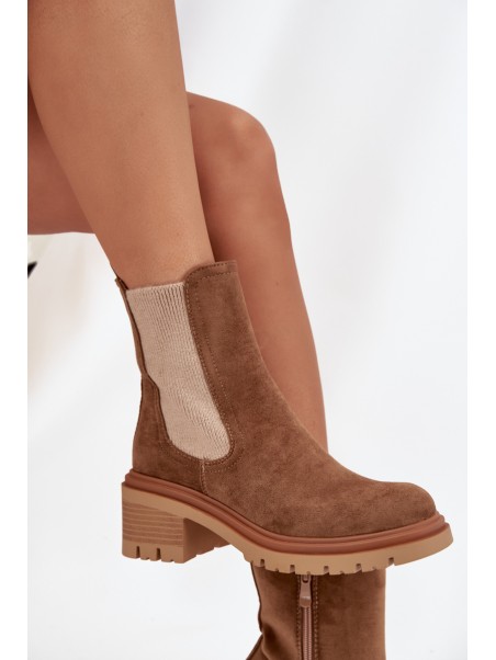 Women's insulated ankle boots on block heels dark beige Zoralia