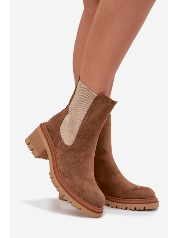 Women's insulated ankle boots on block heels dark beige Zoralia