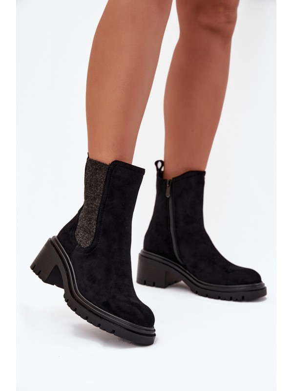 Women's Insulated Ankle Boots On Block Heel Black Zoralia