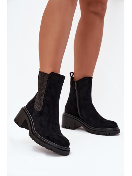 Women's Insulated Ankle Boots On Block Heel Black Zoralia