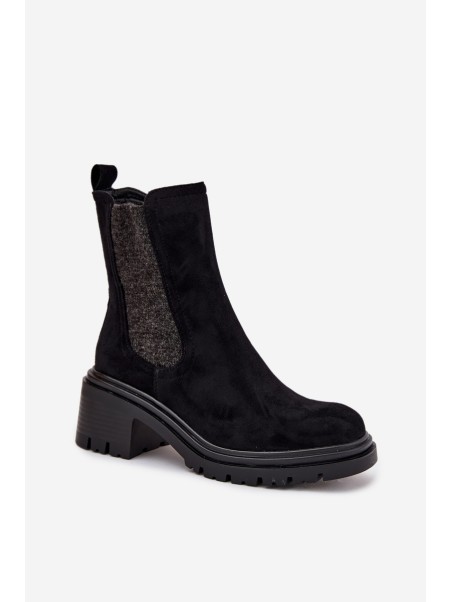 Women's Insulated Ankle Boots On Block Heel Black Zoralia