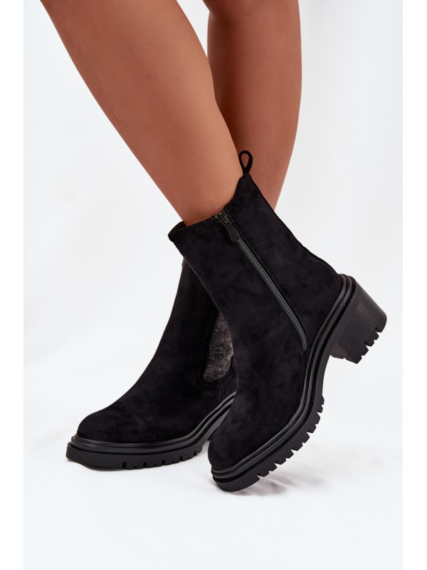 Women's Insulated Ankle Boots On Block Heel Black Zoralia