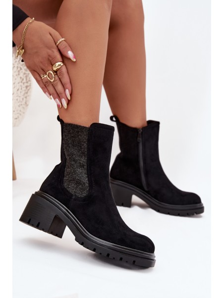 Women's Insulated Ankle Boots On Block Heel Black Zoralia