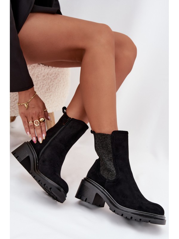Women's Insulated Ankle Boots On Block Heel Black Zoralia