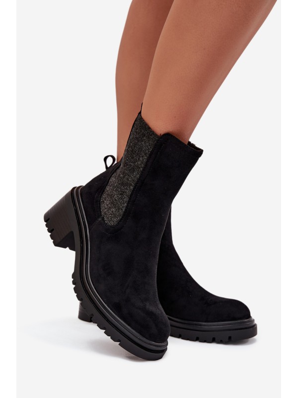 Women's Insulated Ankle Boots On Block Heel Black Zoralia