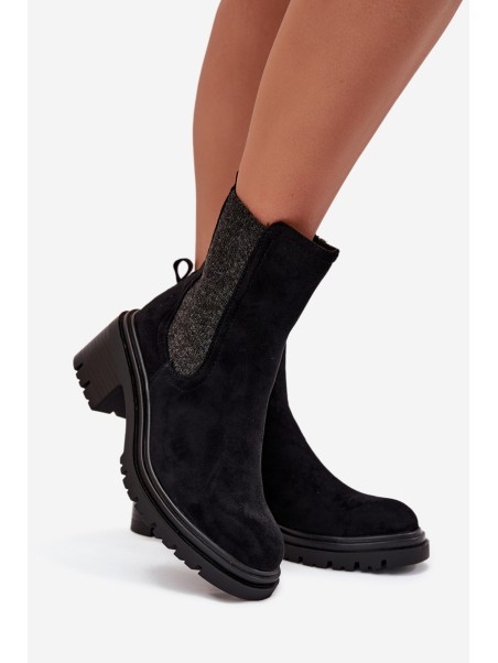 Women's Insulated Ankle Boots On Block Heel Black Zoralia