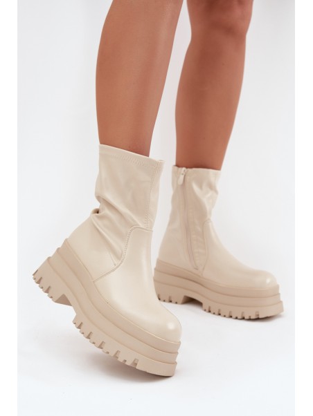 Boots On Massive Platform Eco Leather Beige Kylira
