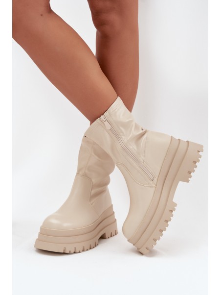 Boots On Massive Platform Eco Leather Beige Kylira