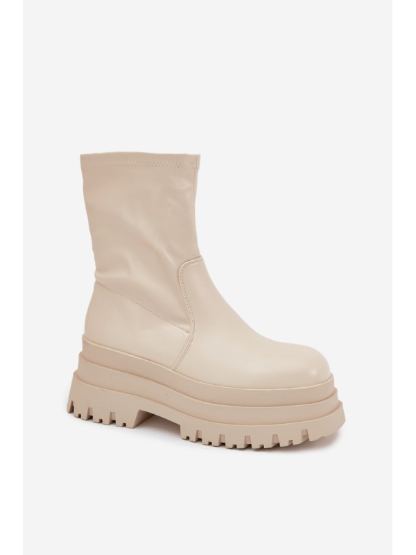 Boots On Massive Platform Eco Leather Beige Kylira
