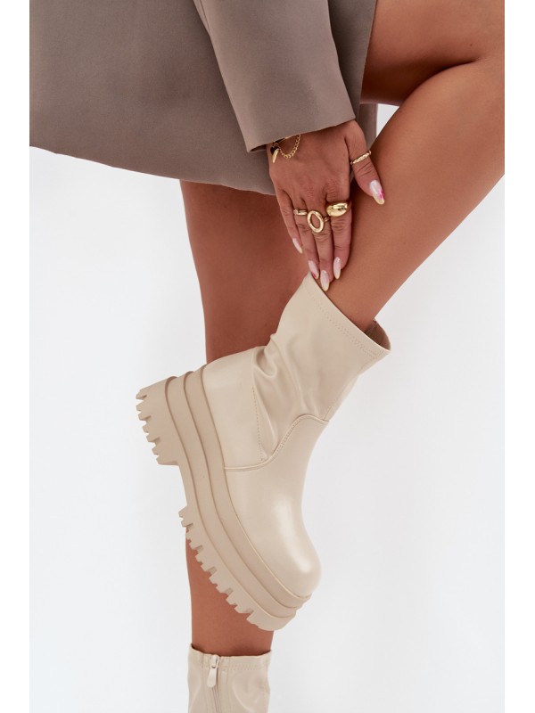 Boots On Massive Platform Eco Leather Beige Kylira