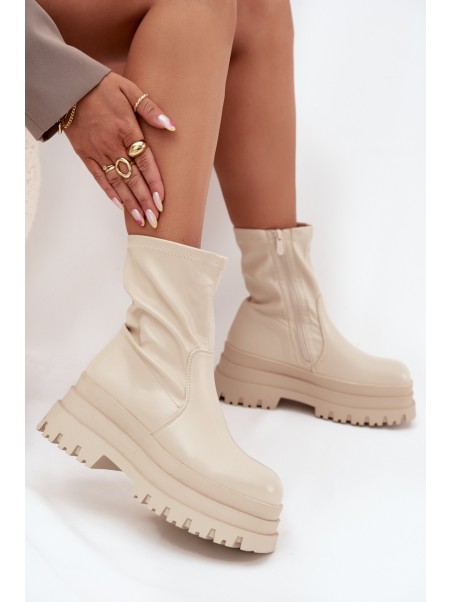 Boots On Massive Platform Eco Leather Beige Kylira