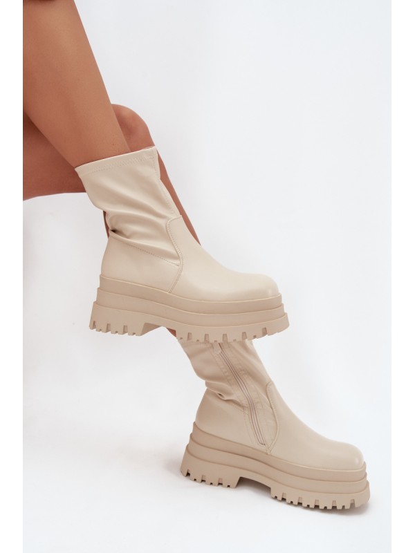 Boots On Massive Platform Eco Leather Beige Kylira