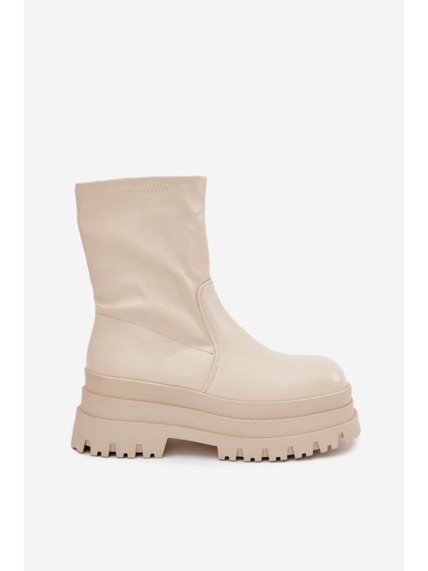 Boots On Massive Platform Eco Leather Beige Kylira