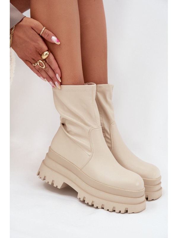 Boots On Massive Platform Eco Leather Beige Kylira