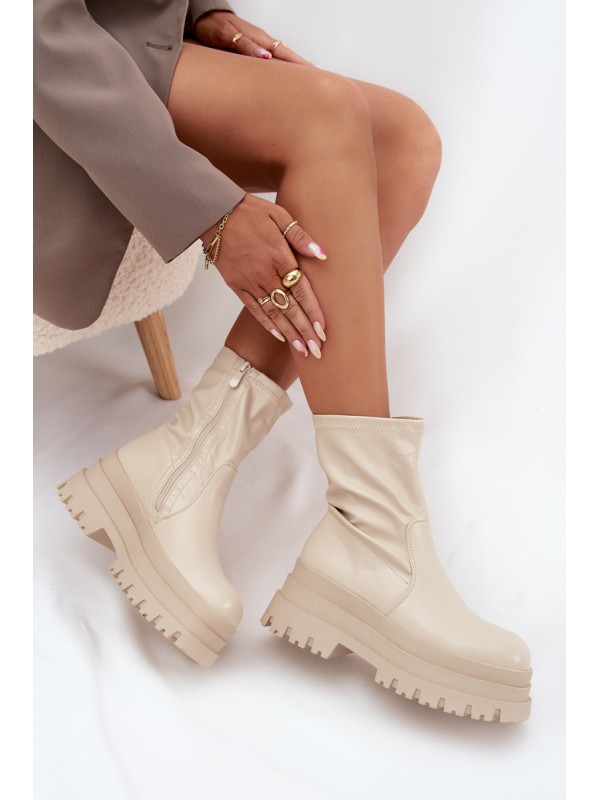 Boots On Massive Platform Eco Leather Beige Kylira