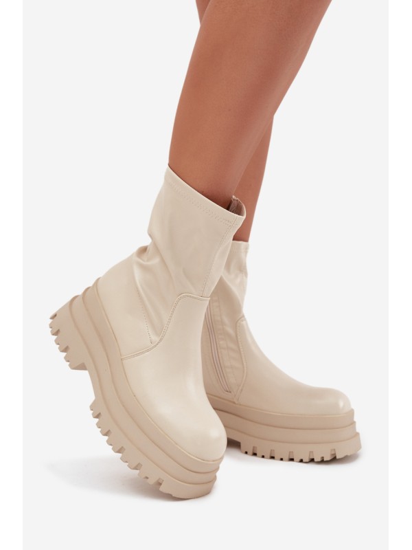 Boots On Massive Platform Eco Leather Beige Kylira