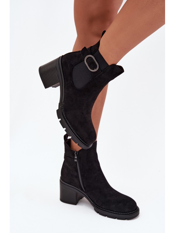 Insulated women's ankle boots with a decorative buckle black Melara