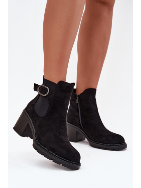 Insulated women's ankle boots with a decorative buckle black Melara