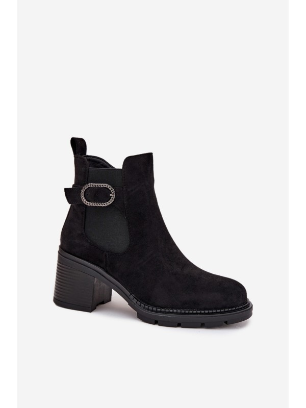 Insulated women's ankle boots with a decorative buckle black Melara