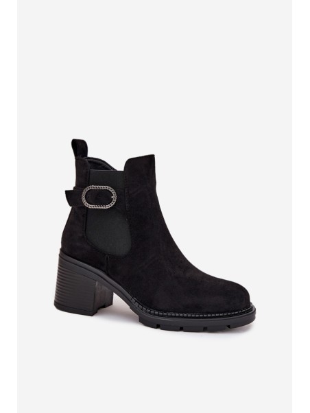 Insulated women's ankle boots with a decorative buckle black Melara