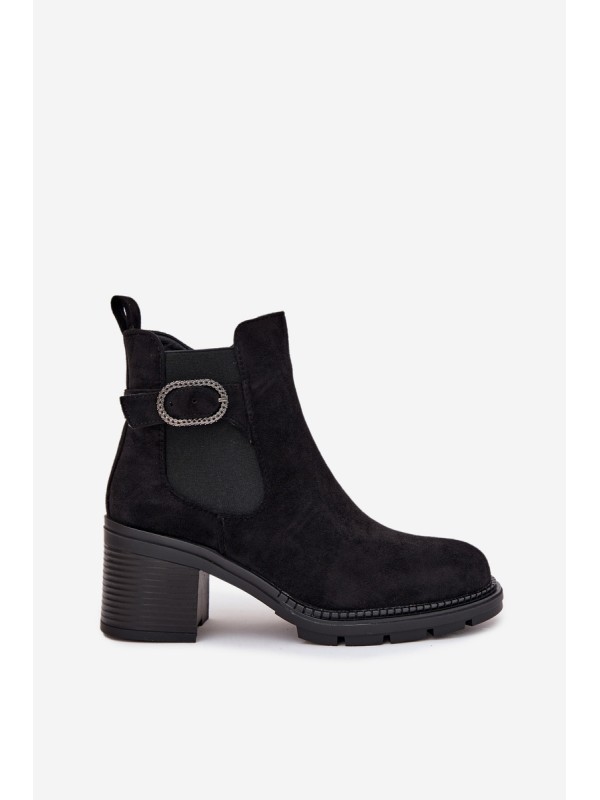 Insulated women's ankle boots with a decorative buckle black Melara