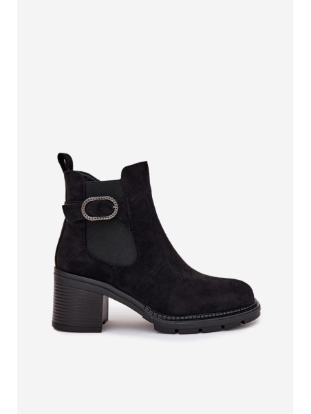 Insulated women's ankle boots with a decorative buckle black Melara