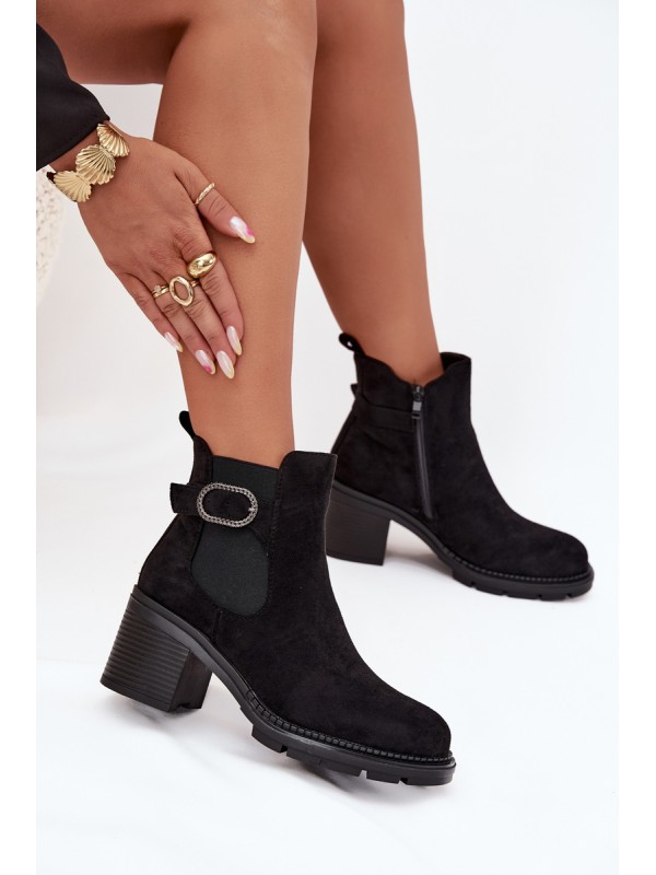 Insulated women's ankle boots with a decorative buckle black Melara