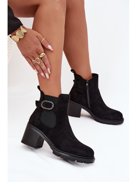 Insulated women's ankle boots with a decorative buckle black Melara