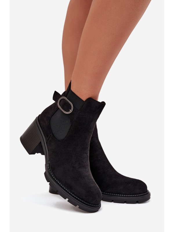 Insulated women's ankle boots with a decorative buckle black Melara