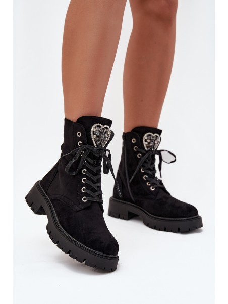 Ankle Boots Workery With Jewelry Decoration Insulated Eco Suede Black Miryssa