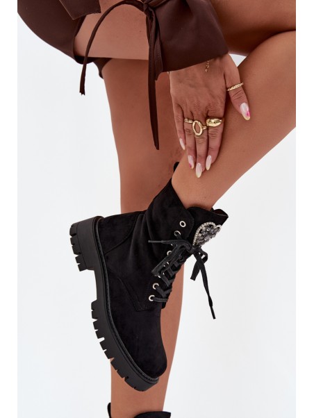 Ankle Boots Workery With Jewelry Decoration Insulated Eco Suede Black Miryssa