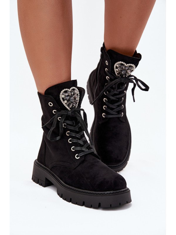 Ankle Boots Workery With Jewelry Decoration Insulated Eco Suede Black Miryssa