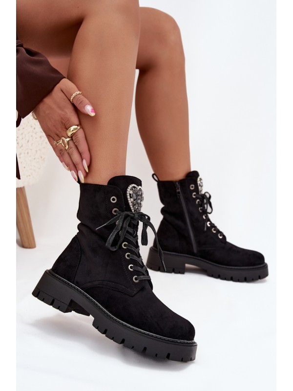 Ankle Boots Workery With Jewelry Decoration Insulated Eco Suede Black Miryssa