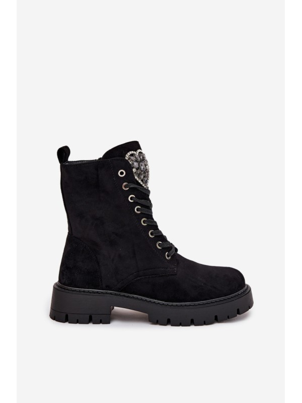 Ankle Boots Workery With Jewelry Decoration Insulated Eco Suede Black Miryssa