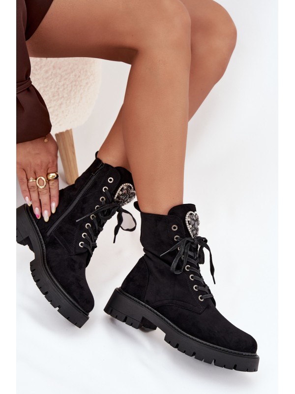 Ankle Boots Workery With Jewelry Decoration Insulated Eco Suede Black Miryssa