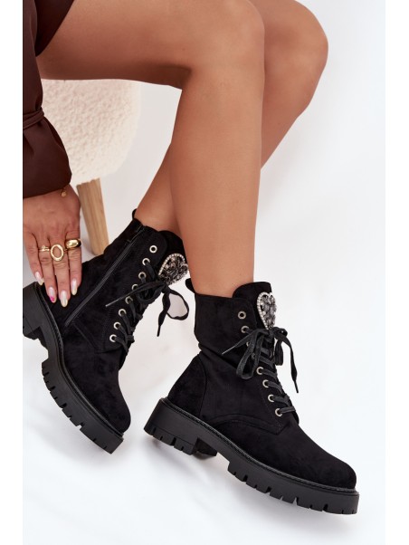 Ankle Boots Workery With Jewelry Decoration Insulated Eco Suede Black Miryssa