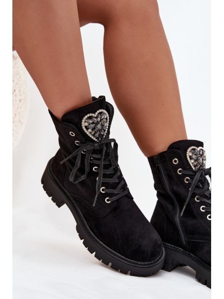 Ankle Boots Workery With Jewelry Decoration Insulated Eco Suede Black Miryssa