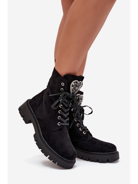 Ankle Boots Workery With Jewelry Decoration Insulated Eco Suede Black Miryssa