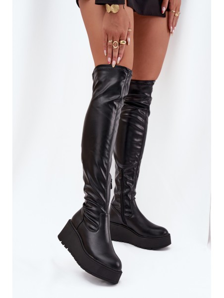 Knee High Women's Boots On Platform With Delicate Wedge Black Lydira